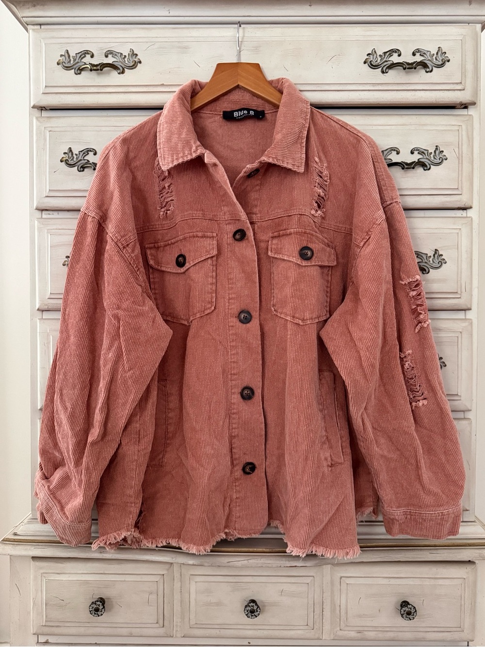 Vici Distressed Corduroy Cotton Shacket